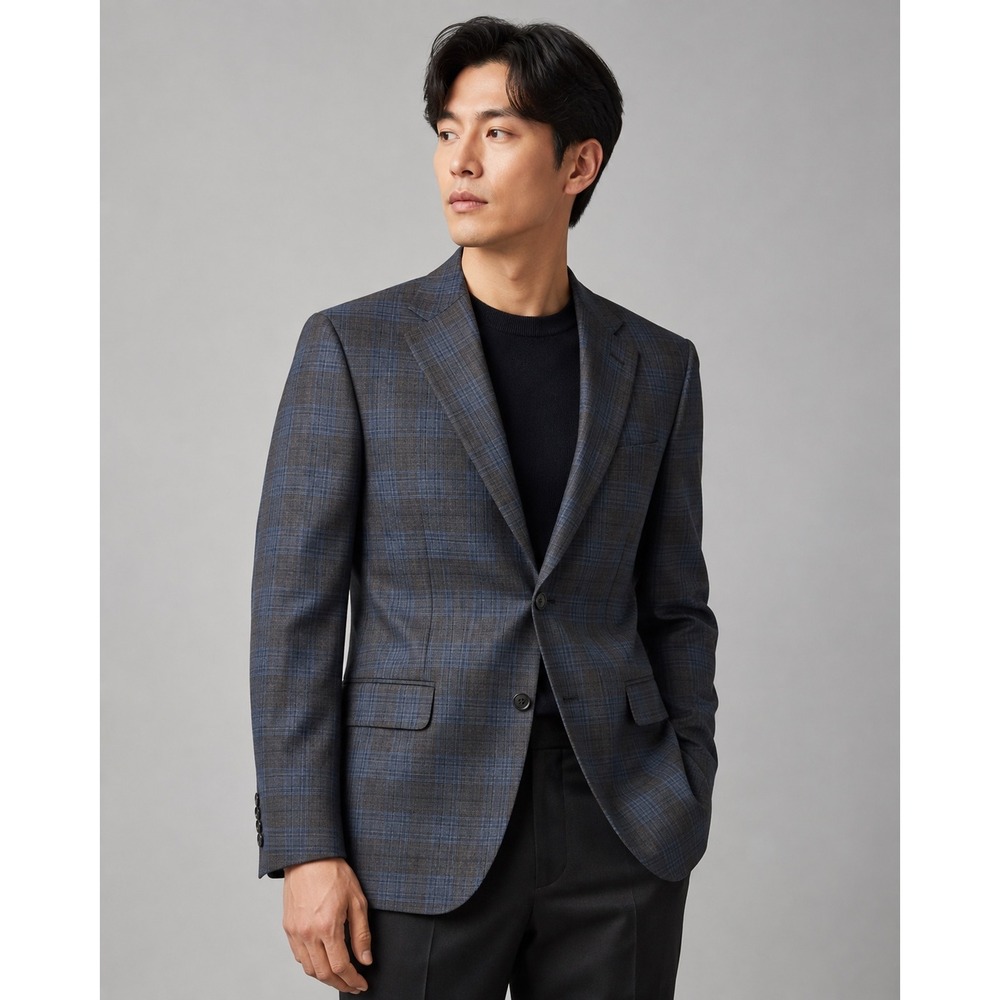 Peter Millar Mens 40R Wool Plaid Sport Coat Blazer Blue Charcoal Made in Canada